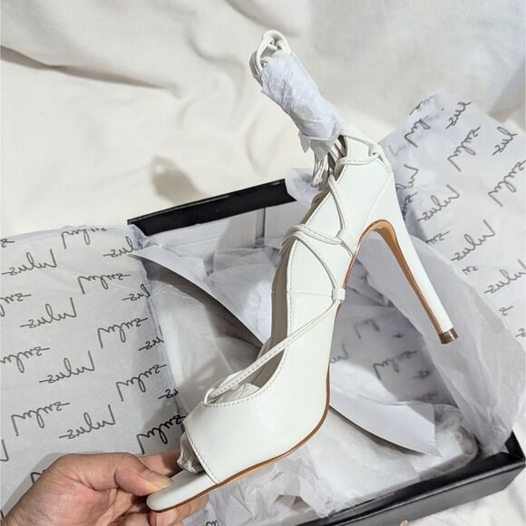 Lulus Wedding Dress Sayela White Lace-Up High Heels Open Toe Pumps 7 Sandals - Picture 6 of 10